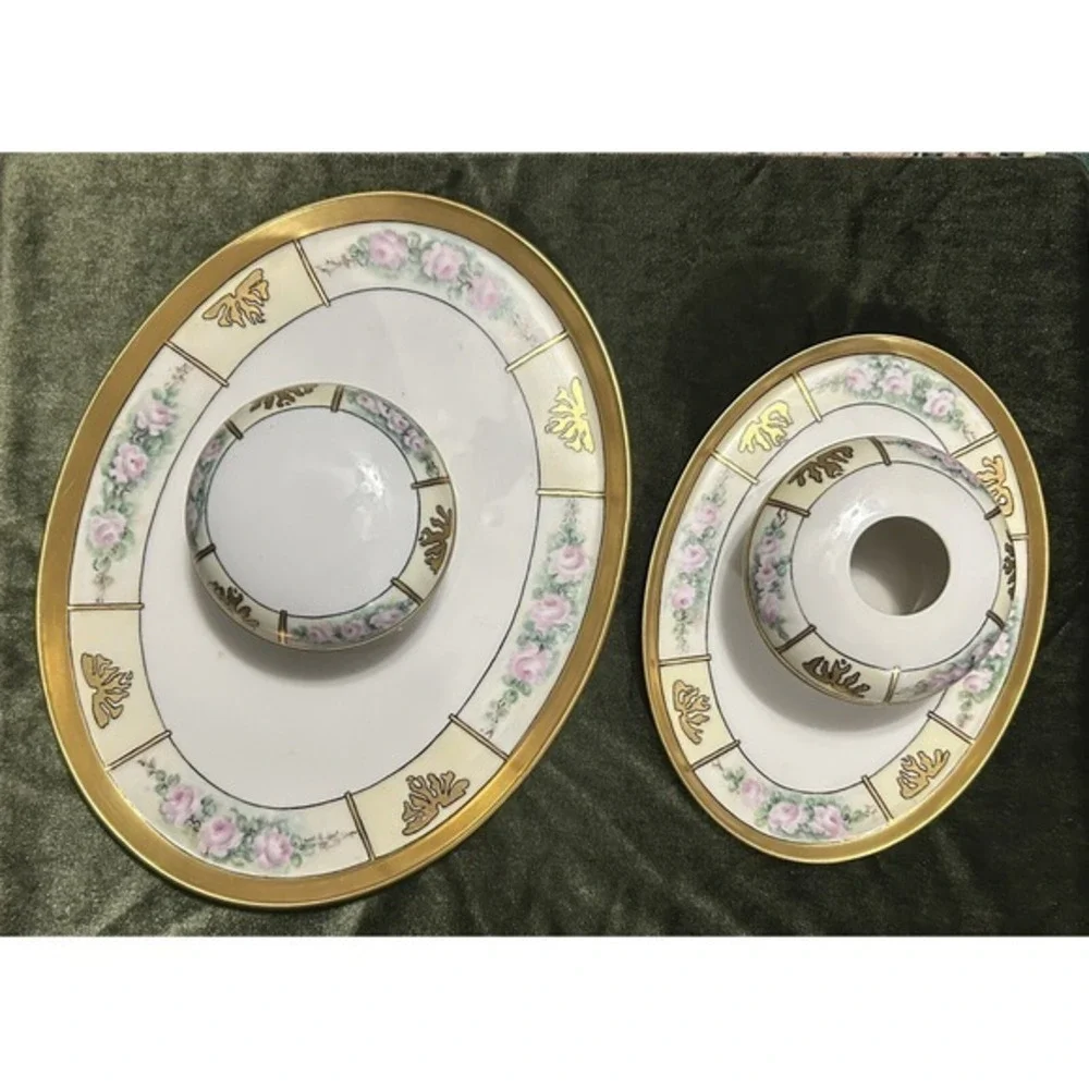 RARE 6-PC Vintage Limoges Vanity Hair Receiver Powder Cont. &‎ Pair Of Trays Wow